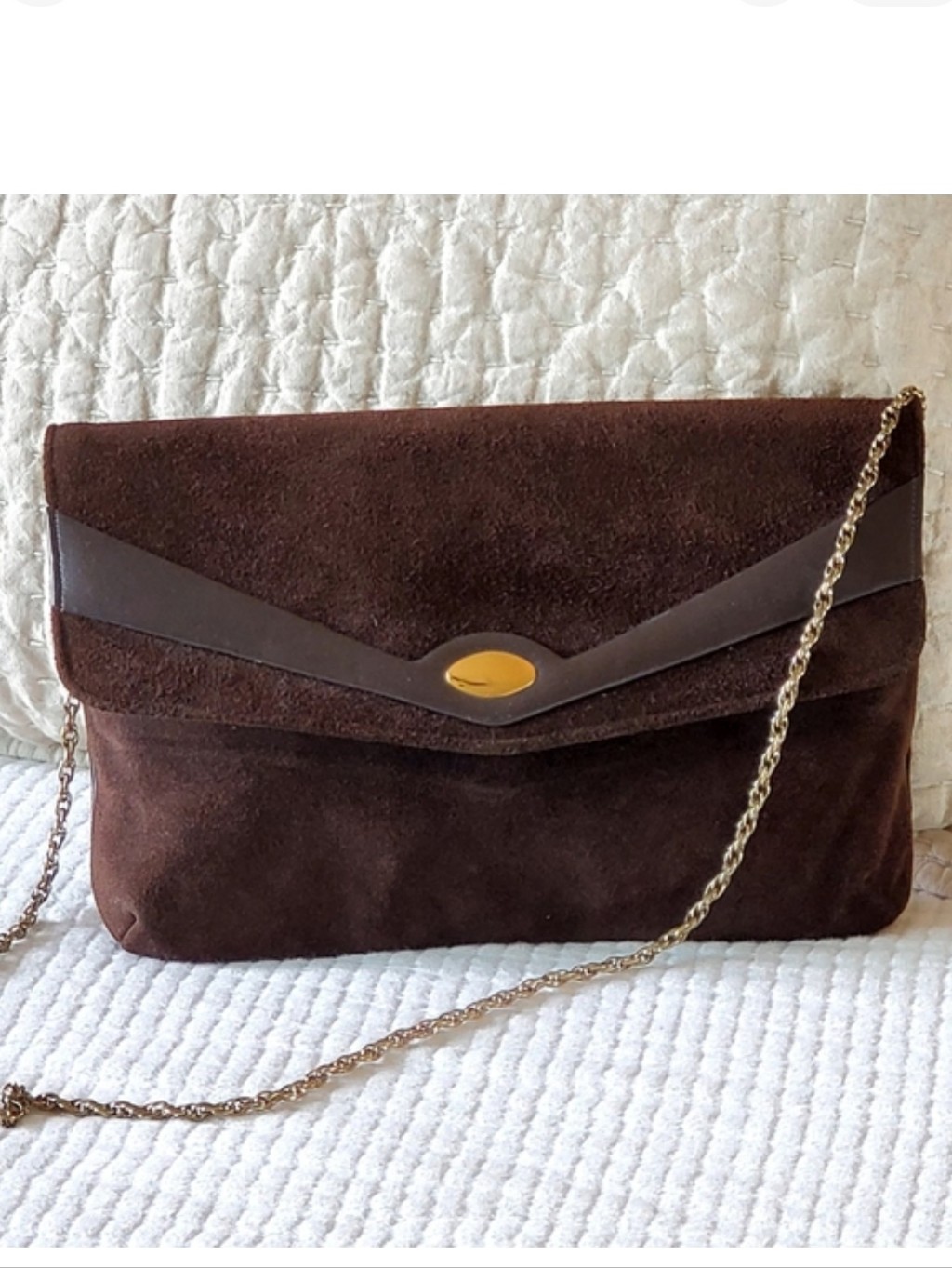 Enzler's Vintage Brown Suede Leather Smooth Leather Clutch/Shoulder Bag, Euc